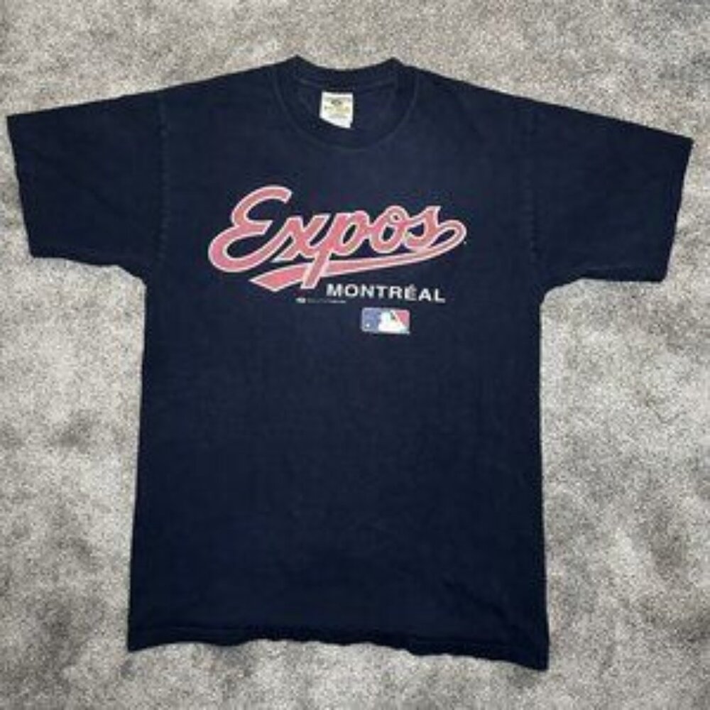 Vintage Montreal Expos Shirt Mens Blue MLB 2002 Baseball Sports Y2K